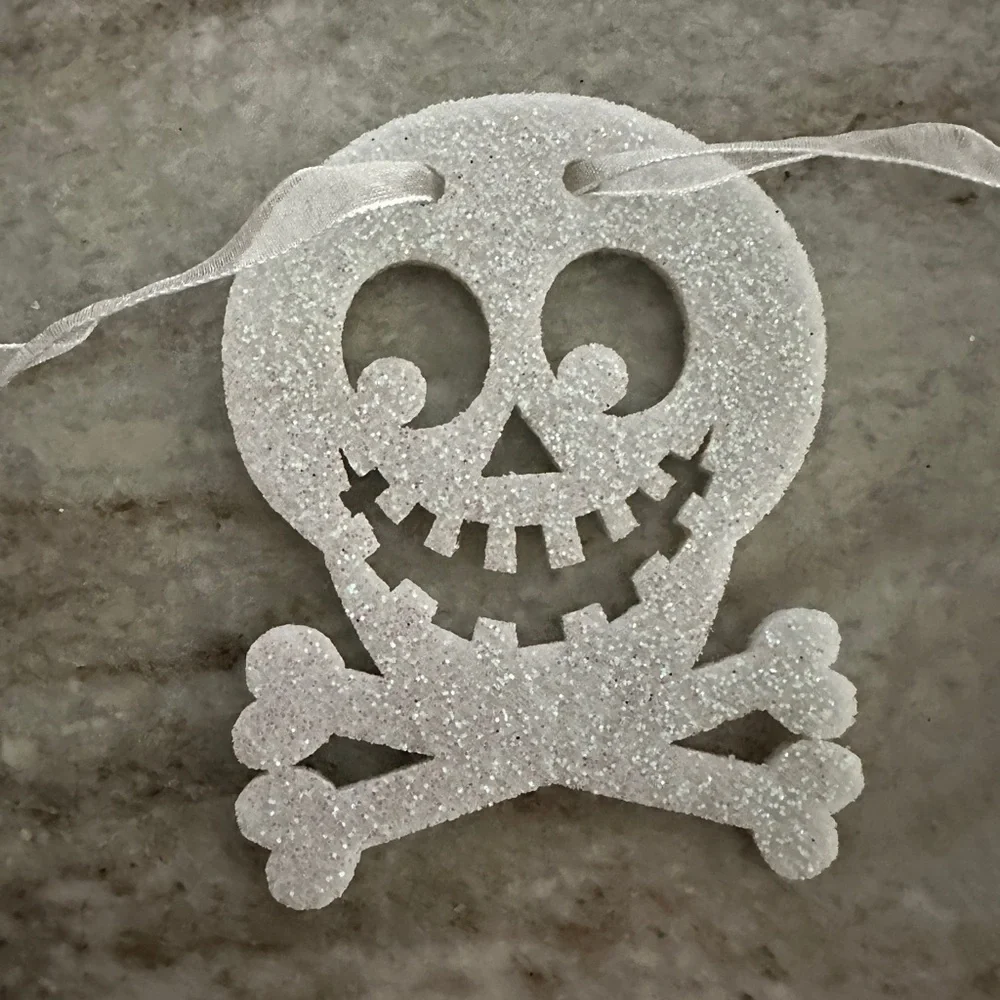Felt halloween Skeleton White Glitter Bunting Mantel Decor Party Decorations 36”